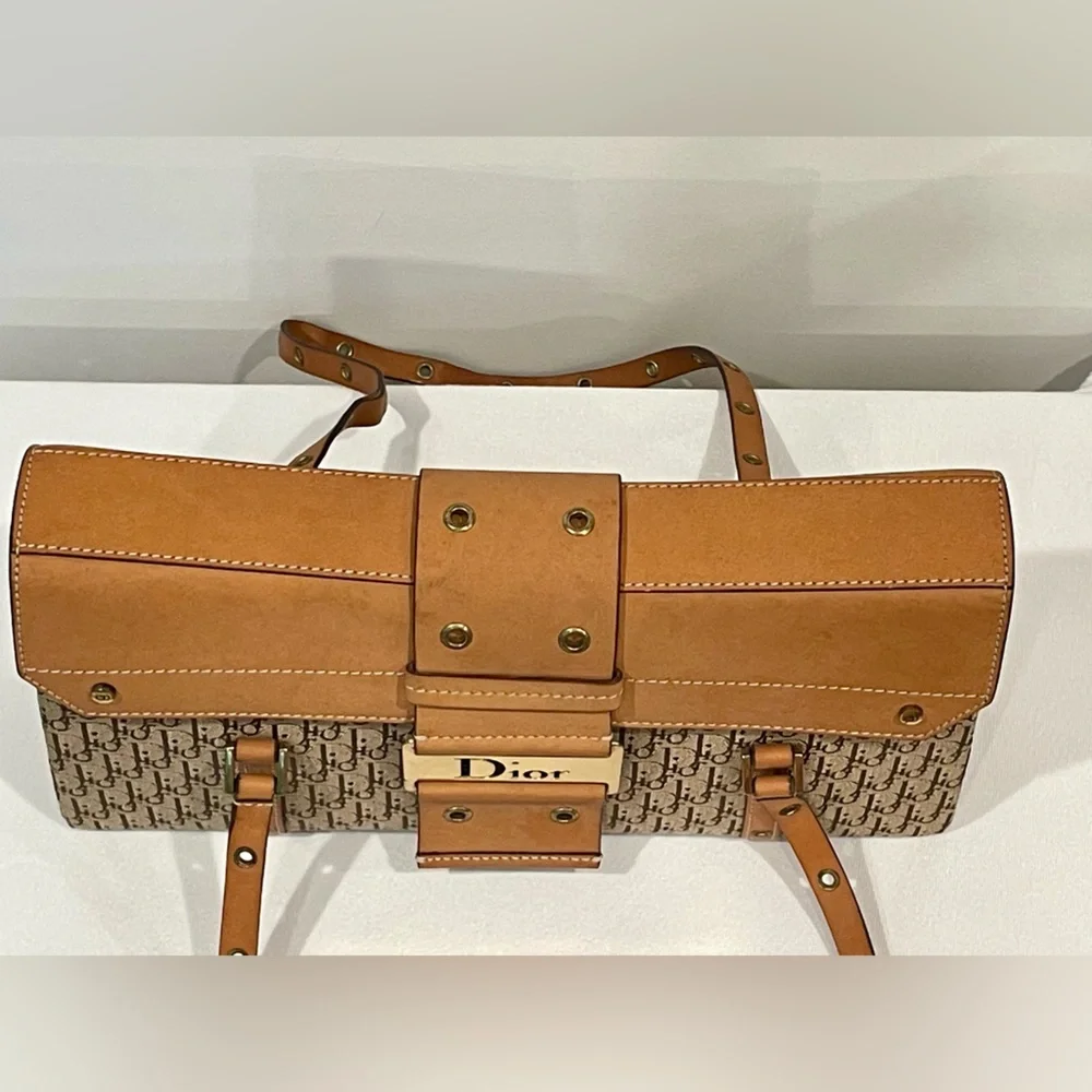Christian Dior 2003 Diorissimo Street Chic Vintage Shoulder Bag, tan/gold, GUC - Picture 12 of 16